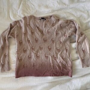 Skull Cashmere Tan Beige Pink Ombré Skeleton Sweater Top Size Small